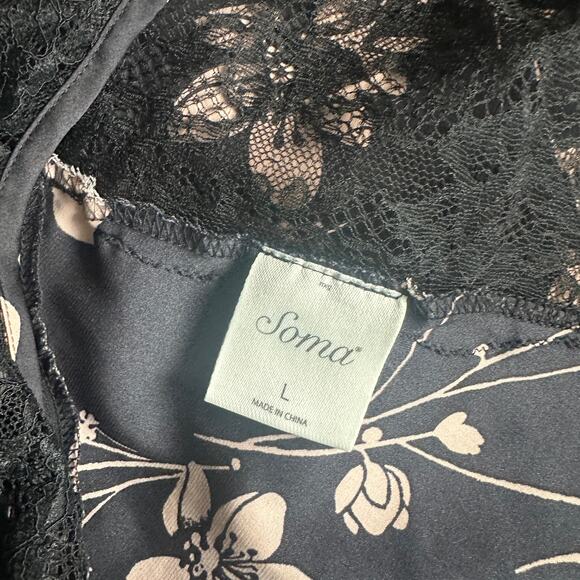 Soma Black and Blush Satin LAce Slip Chemise Nightie Nightgown Lingerie L - Picture 7 of 7